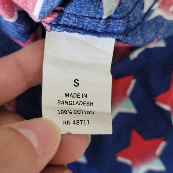 Edgar And Ash Blue Red Stars AOP Patriotic Summer Button Down Shirt - Picture 8 of 10
